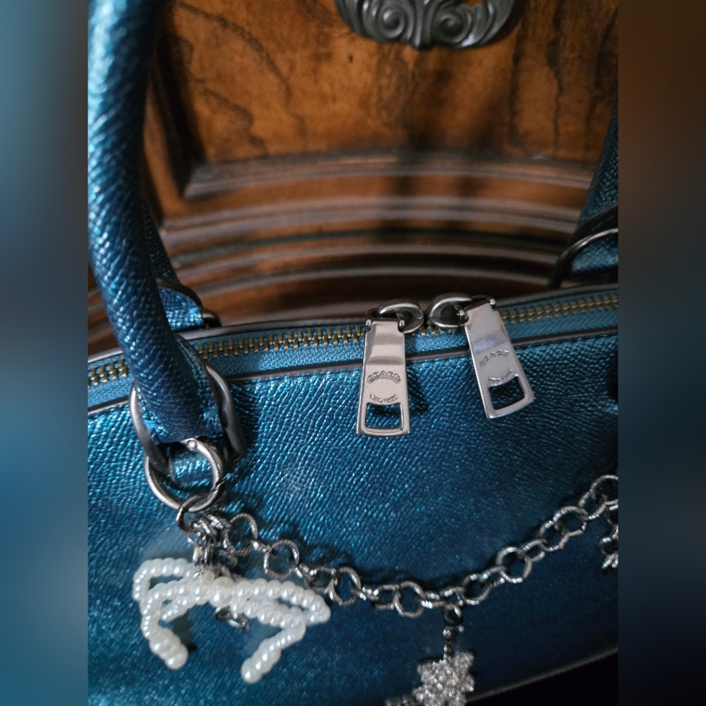 Coach Sierra Metallic Dark Teal Satchel #22313 - Picture 4 of 8